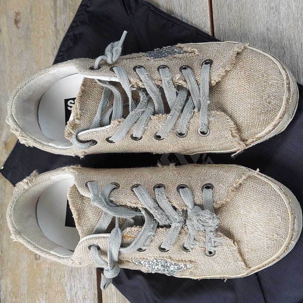 Golden Goose Sz 36 Superstar Linen Silver Star Sneaker